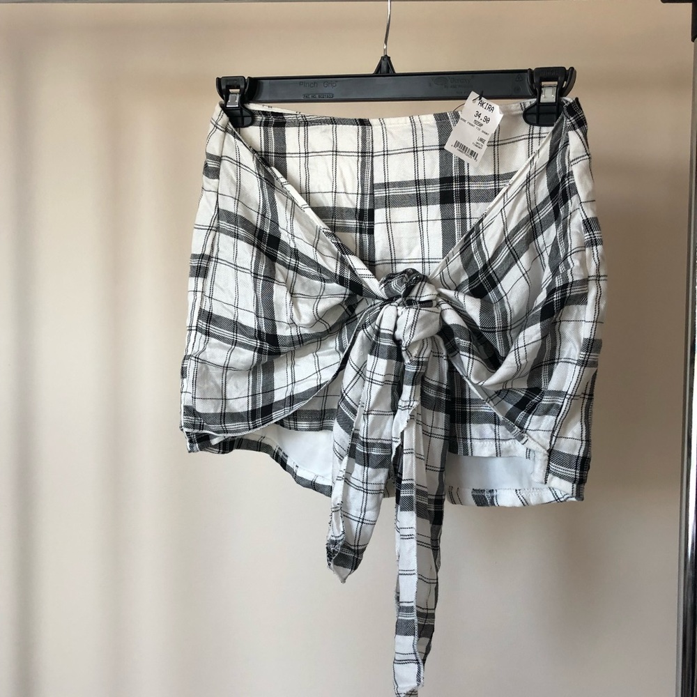 Akira Glen Plaid/Check Shorts with Cute Tie Detail